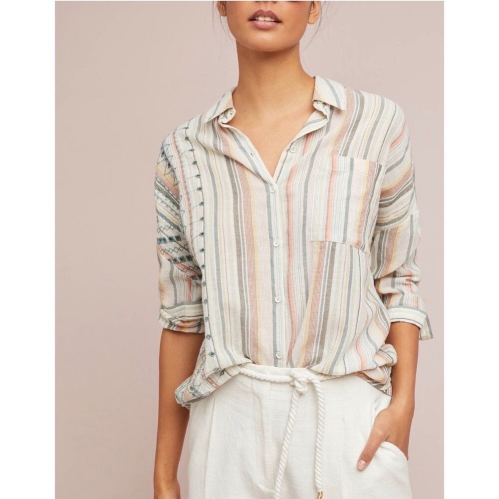 Striped Button-Down Shirt in Pastel Multicolor